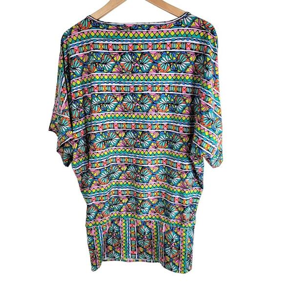 Trina Turk Bora Bora Striped Floral Tunic Cover Up Dress Size L Beach Swim - Picture 4 of 9